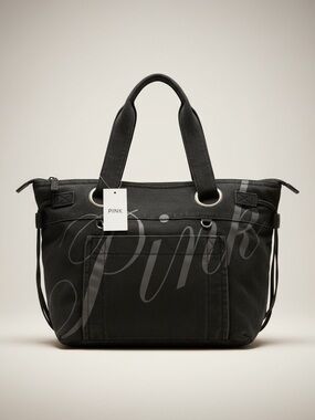 PINK Victoria's Secret Black Canvas Tote with Front Pocket
